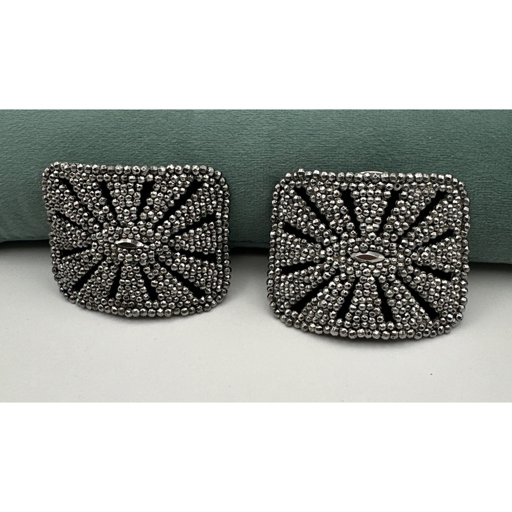 Antique Vtg Signed Made in France Georgian Cut Steel Marcasite Shoe Buckle Clips